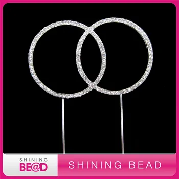 

two rings rhinestone cake topper for wedding,free shipping,shiny two circles rhinestone cake topper