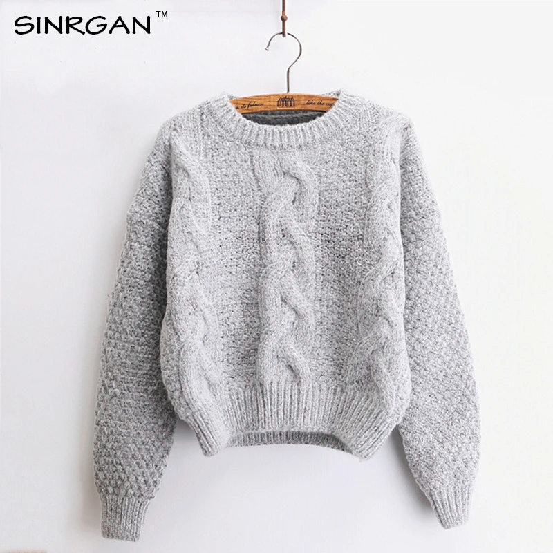 SINRGAN Autumn 2019 solid color hot sale o-neck long sleeve knitting pullover keep warm sweater women pullovers | Женская одежда
