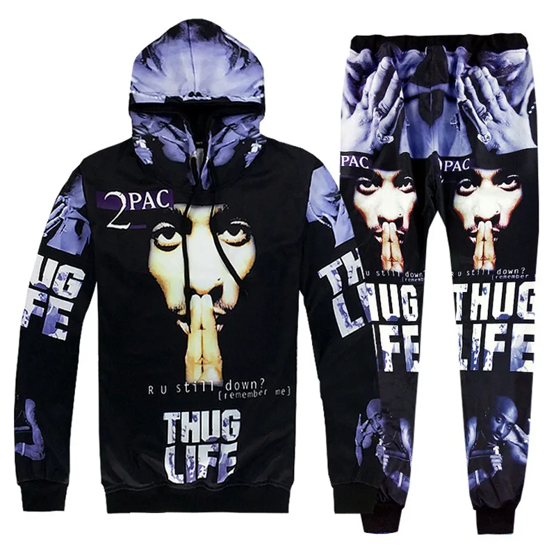 

New arrival rap star 2Pac Tupac hoodie Sweatshirts Printed 3D Men/Women tracksuit hip hop Sets casual Hoodies+joggers pants