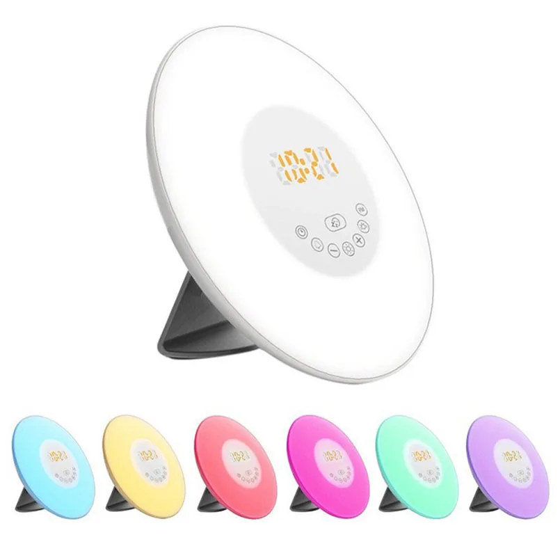 

Touch Sensing Digital Alarm Clock Sunrise Sunset LED Wake Up Light With FM Radio Colorful Light Snooze Mode Nature Sound