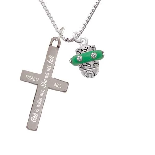 Crystal Green Spinner - She will not Fall - Cross Necklace (1)