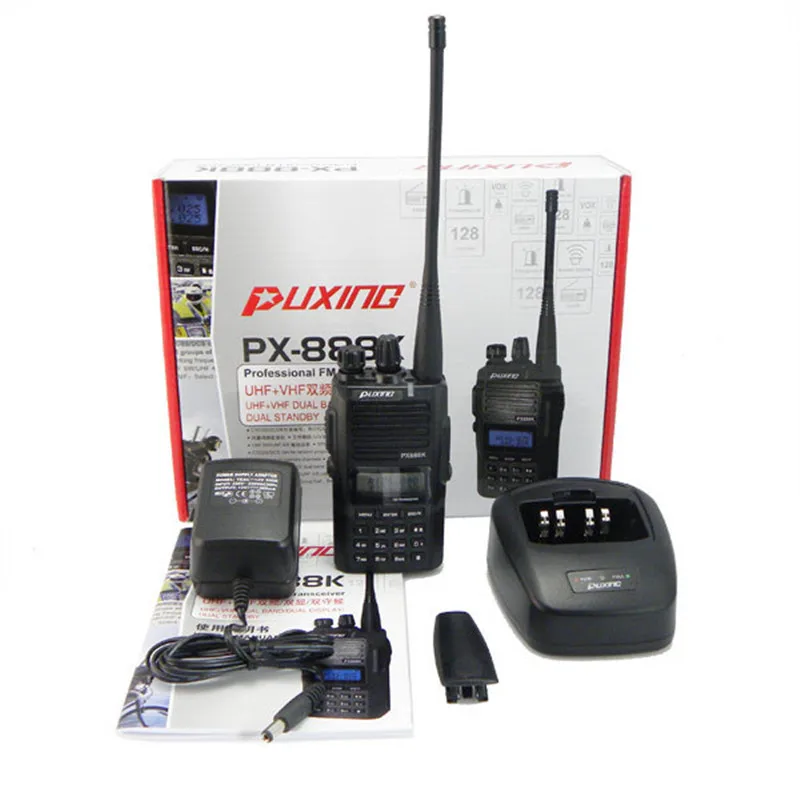 Новый Радио Двухканальные рации Puxing 128ch 5 Вт UHF + 4 Вт VHF Dual Band двухстороннее Радио PX-888K Портативный ham CB Радио Communicator