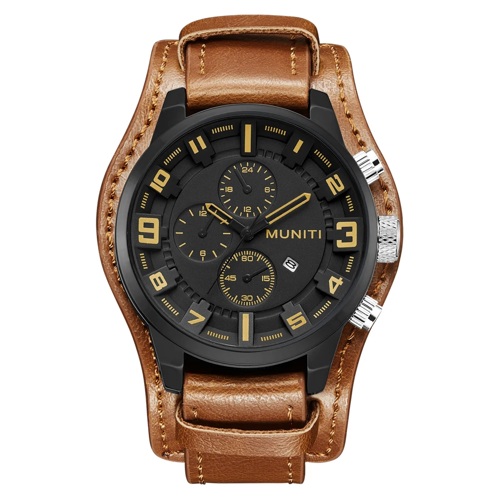 

Relogio masculino MUNITI Watch Men Military Quartz Watch Mens Watches Top Brand Luxury Leather Sports Wristwatch Date Clock