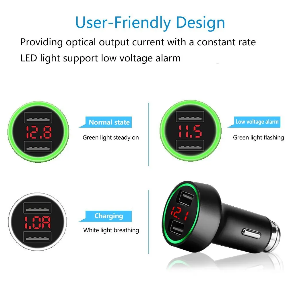 Умное быстрое автомобильное зарядное устройство 5 В 3.6A двойной USB порт адаптер со светодиодный/ЖК-дисплей Предупреждение низкого напряжения батарея монитор для смартфона