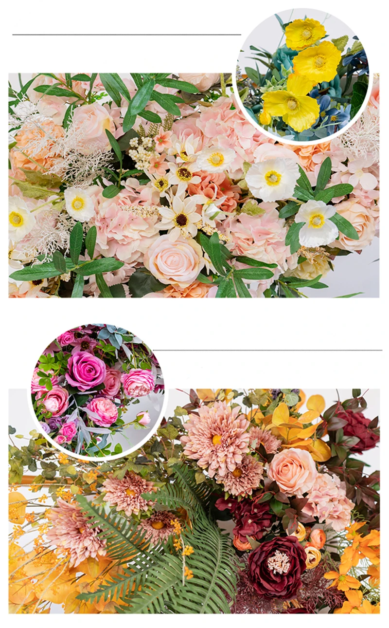 JAROWN Artificial Silk Flower Wrought Iron Stand Flower Row Set Outdoor Decorative Wedding Flower Arches Floral Welcome Decoration (9)