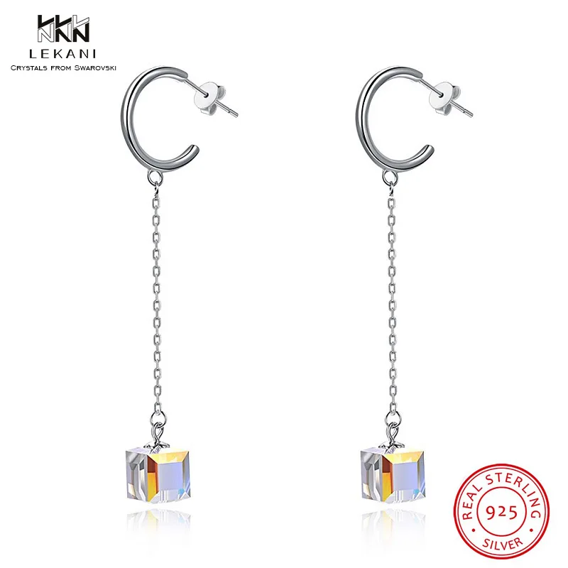 LEKANI/серьги-гвоздики с кристаллами Swarovski из стерлингового серебра 925 пробы длинные
