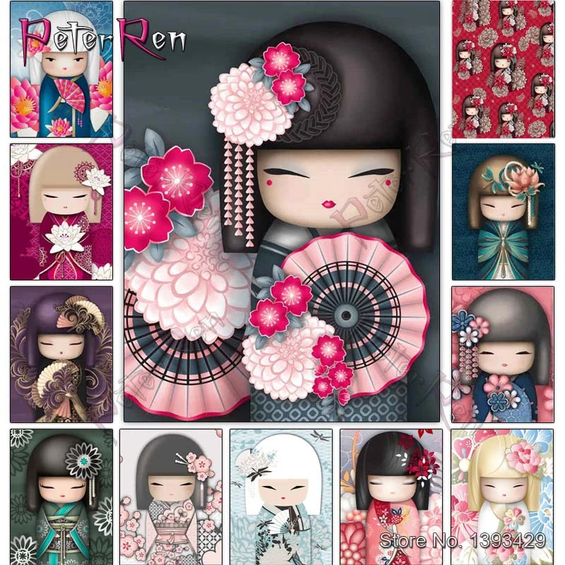 Diy Diamond Painting Japanese Girl Stitch Cross Mosaic Cartoon Full Rhinestone Embroidery Needlework Wall Sticker Kimono Dolls Diamond Painting Cross Stitch Aliexpress