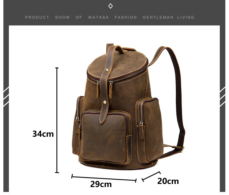 Size  of Woosir Crazy Horse Genuine Leather Mens Backpack Vintage