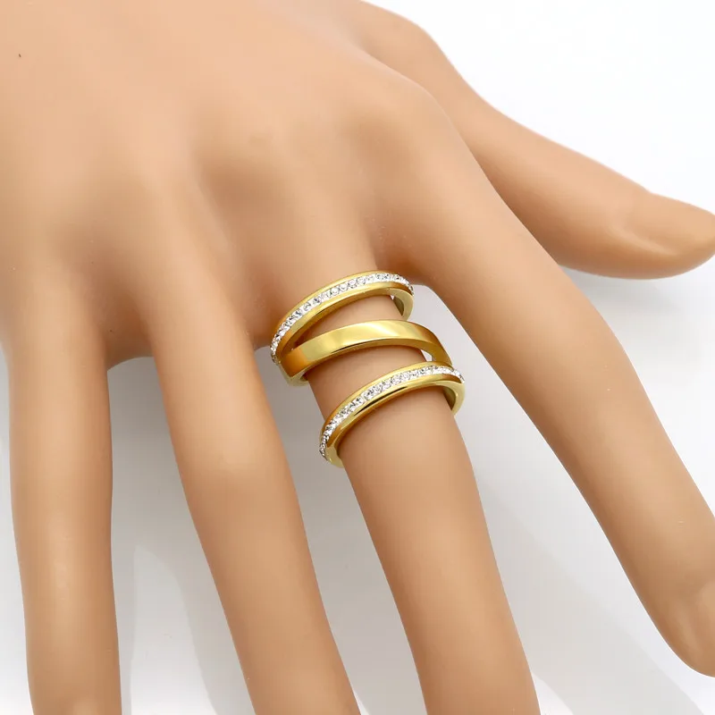BORASI Золото Цвет обручальные кольца для женщин нержавеющая сталь свадебные ювелирные кристаллы кольцо ювелирные изделия из нержавеющей стали