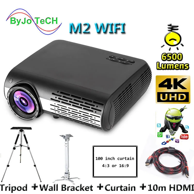 

Poner Saund M2 WIFI LED projector 6500 Lumens 4K 2K FULL HD Android 6.0 Support Wireless screen interaction 100 inch Screen