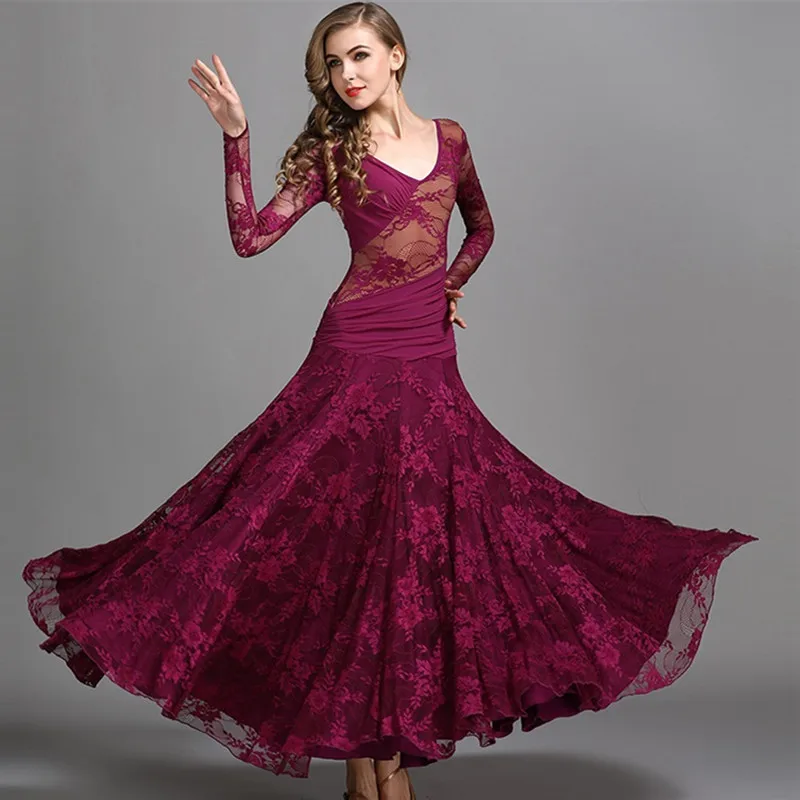 

V-Neck Lace Stitching Ballroom Dance Dresses For Sale Waltz Dress For Big Dance Standard Social Dress Spanish Costume Flamongo