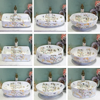

China Artistic Handmade Europe Vintage Lavabo Washbasin Ceramic Bathroom Sink Art Counter Top ceramic decorative wash sinks