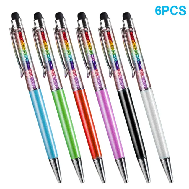 6 Pcs 2 in 1 Crystal Stylus & Black Ink Pen Compatible for iPhone Samsung iPad Android Tablets All Touchscreen Device QJ DJA99