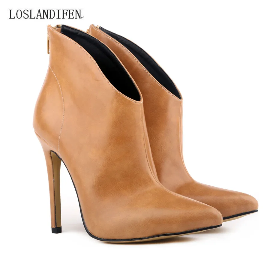 

New Autumn and Winter upscale PU leather Johnston&Murphy high heel boots fashion solid women's shoes Eur35-42
