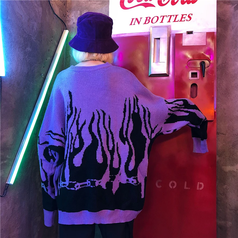 Günstig 2019 große größe lose Herbst Winter Harajuku Flamme Stricken Fledermaus Ärmel Pullover Pullover Männer Frauen Flut Oberbekleidung aa897