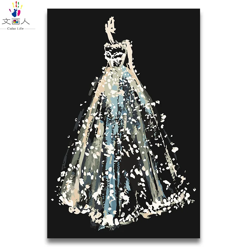 

DIY Coloring paints by the number abstract White wedding dress canvas painting by numbers with paint colors as gift to friends
