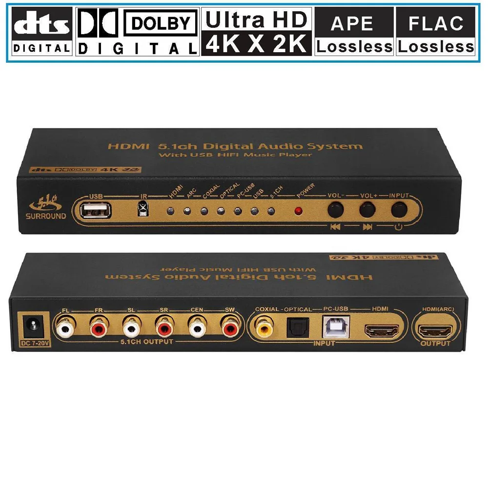 PUZHIJIE HDMI 5.1ch цифровая аудиосистема декодирование Dolby цифровой AC-3 с ARC USB HIFI