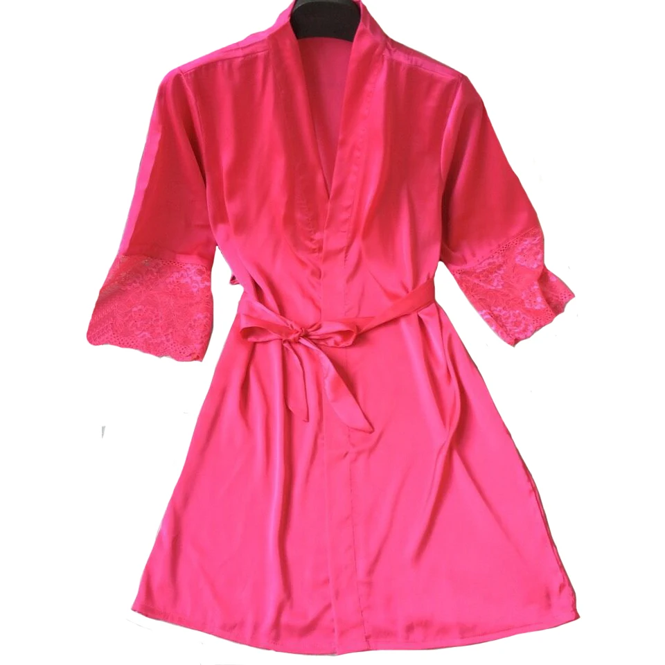 Сексуальные женские Кружево Satin Robe платье однотонные мягкие ночная рубашка кимоно халат пижамы свадебные туфли невесты Халаты