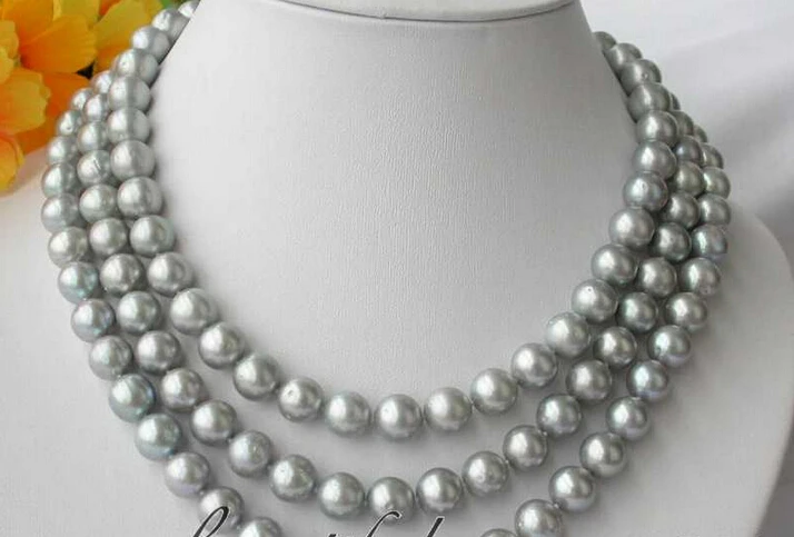

FREE shipping> >>>AA 3row 11mm round gray freshwater pearl necklace Z2832 new