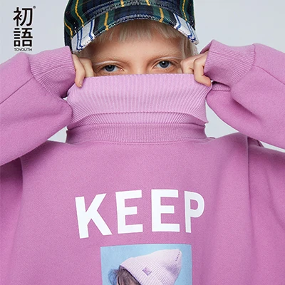 Toyouth Для женщин короткие толстовки водолазки толстовки пуловеры осень Письма Верхняя одежда с длинными рукавами Повседневное свободные корейский стиль Топы - Цвет: Pink