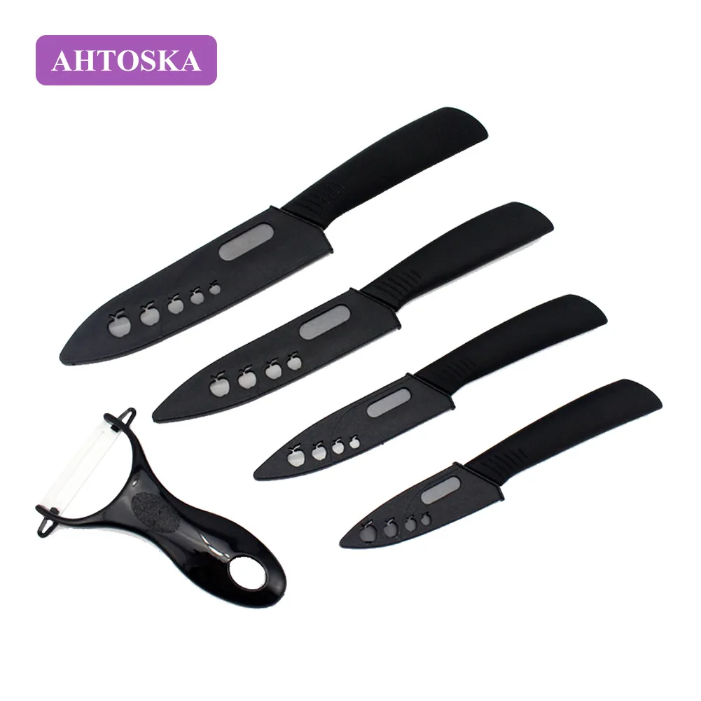 AHOTSKA 5Pcs/set 3" 4" 5" 6 Inch Ceramic Knife +Peeler With Covers