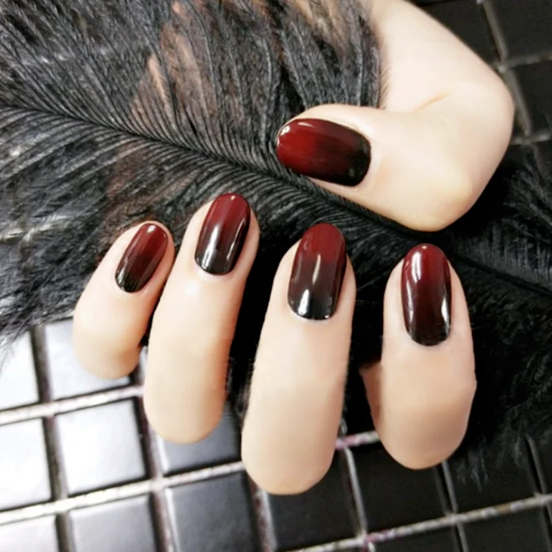 Murah 24 Buah Hitam Red Gradient Oval Kuku Palsu Ciuman Mewah Mengesankan Menekan Kuku Square Glossy Palsu Kuku dengan lem Stiker Beli 24 Buah Hitam Red Gradient Oval Kuku Palsu Ciuman Mewah Mengesankan Menekan Kuku Square Glossy Palsu Kuku dengan lem Stiker