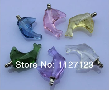 

Free shipping!!!50pcs/lot New!mixed color dolphin Crystal Perfume & Aroma Oil Vial Pendants