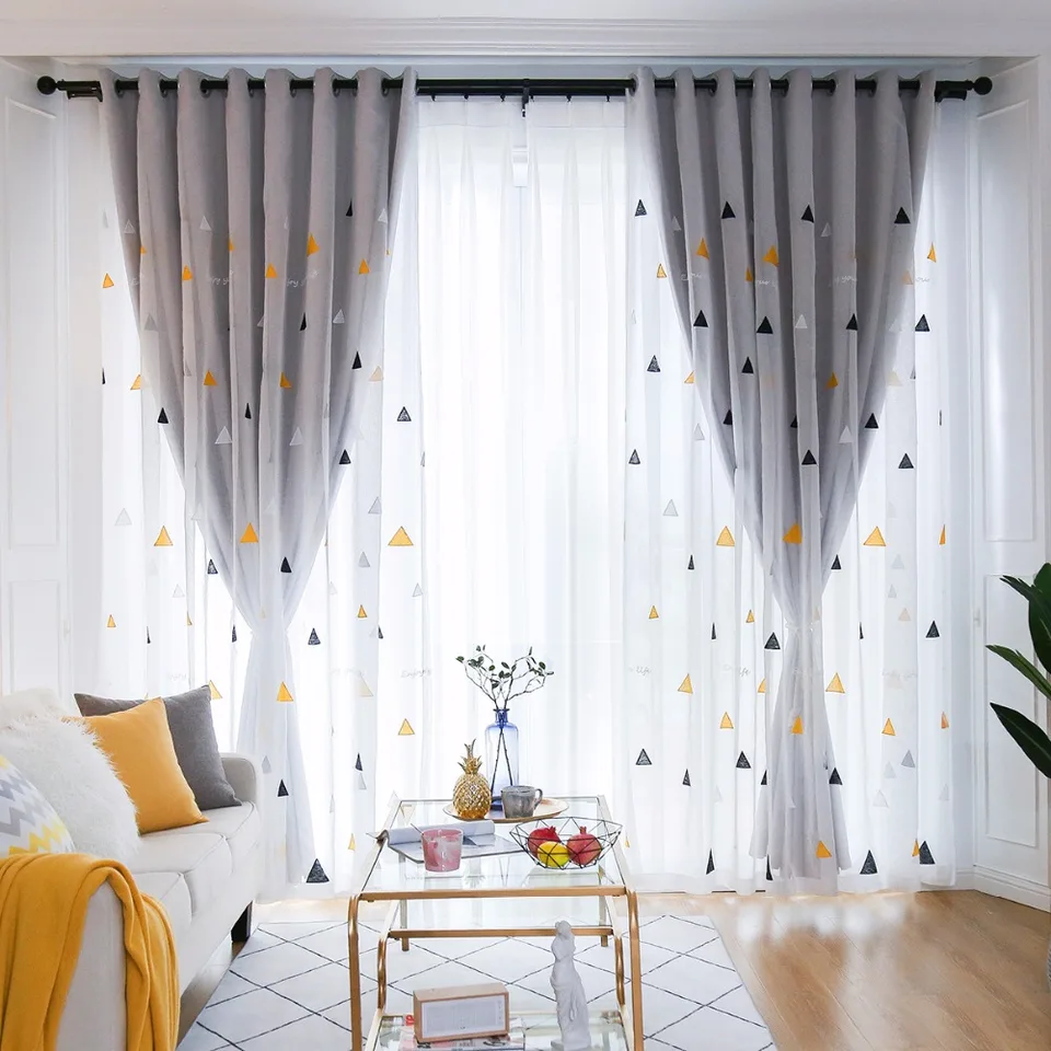 Hot Sale Nordic Geometric Pattern Simple Modern Embroidery Curtain