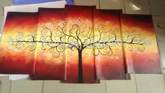 

Hand Painted 5 Piece Abstract Oil Painting Hang Picture For Living Room Decor Acrylic Paint On Canvas Trees Modern Paintings