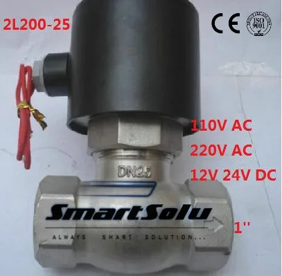 

Free shipping 2L200-25 2Way NC Hi-Temp 1'' Stainless Steel Steam Electric Solenoid Valve PTFE DC12V
