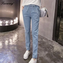 Новые Большие размеры удобные потертые синие подходят пикантные леггинсы женские джинсовые брюки джинсы с эластичной талией ковбойские длинные брюки