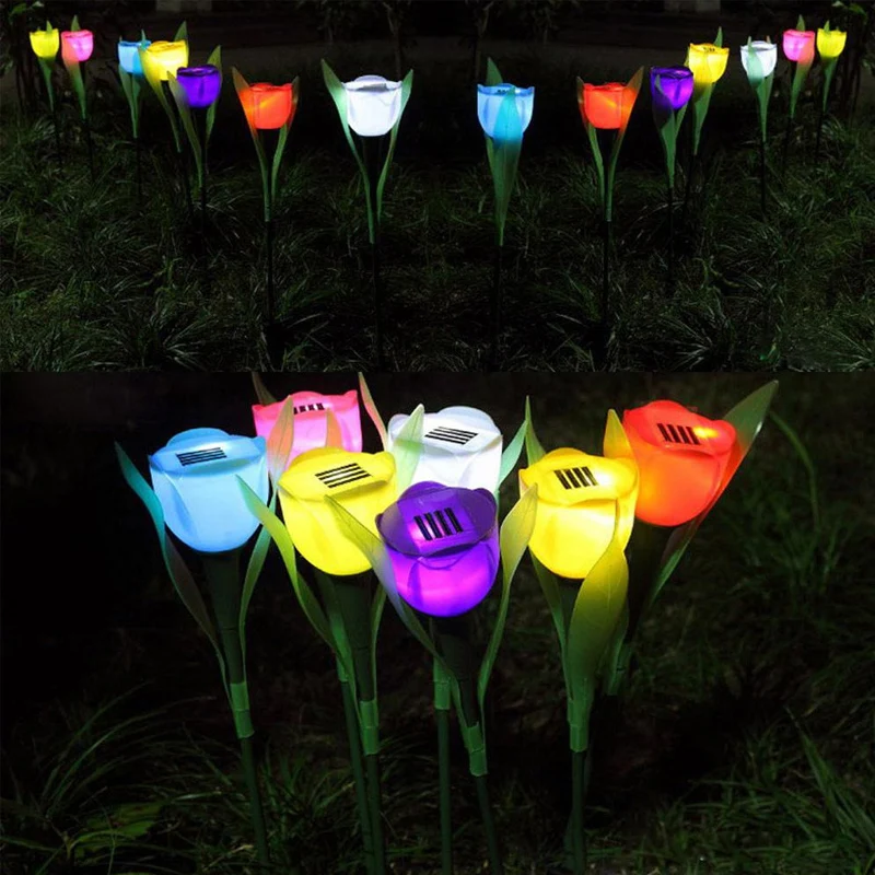 

Beautiful Solar Powered LED Tulip Flower Lights Lamp Bulb For Lawn Garden