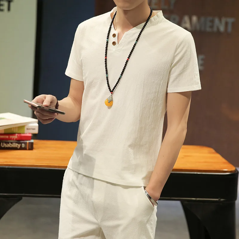 2018 Fashion Men's Linen Suits Sets Summer Style Men Short Set Casual