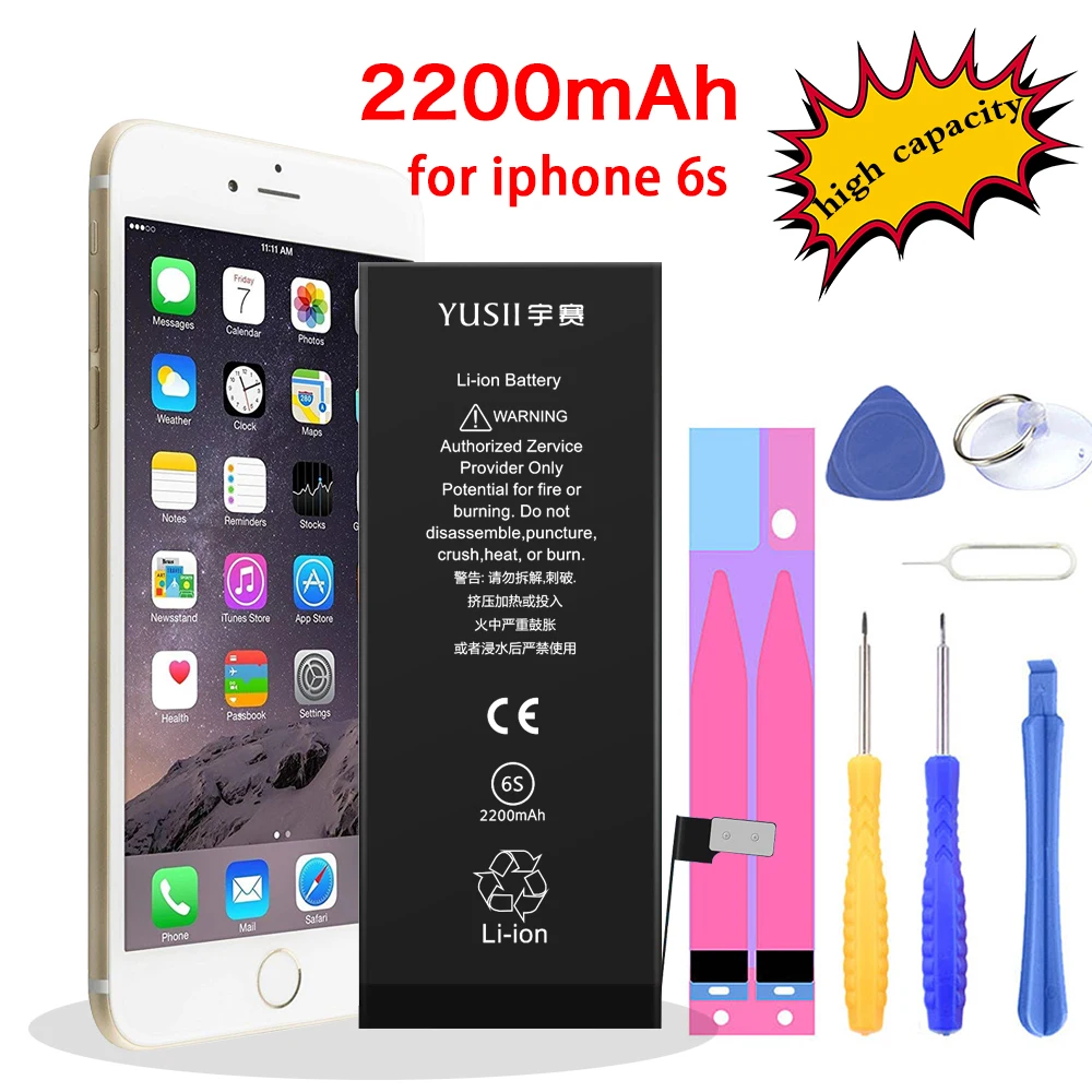 

Original YUSII Battery On For iPhone 6S High Capacity 2200mAh Free Repair Machine Tools With Retail Package