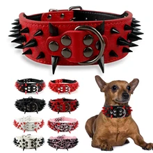 Черный/красный Шипованный и Шипованный мягкий кожаный ошейник для собак питбуль хулиган средних и больших собак