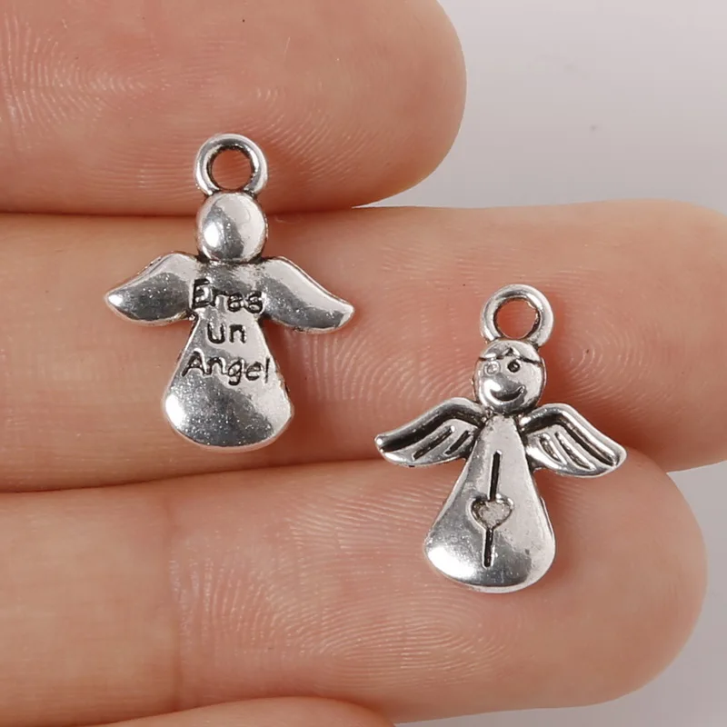 

14Pcs/lot 13*17mm Zinc Alloy Antique Silver Plated Angel Charms Pendants Jewelry Findings For Necklace Braclets