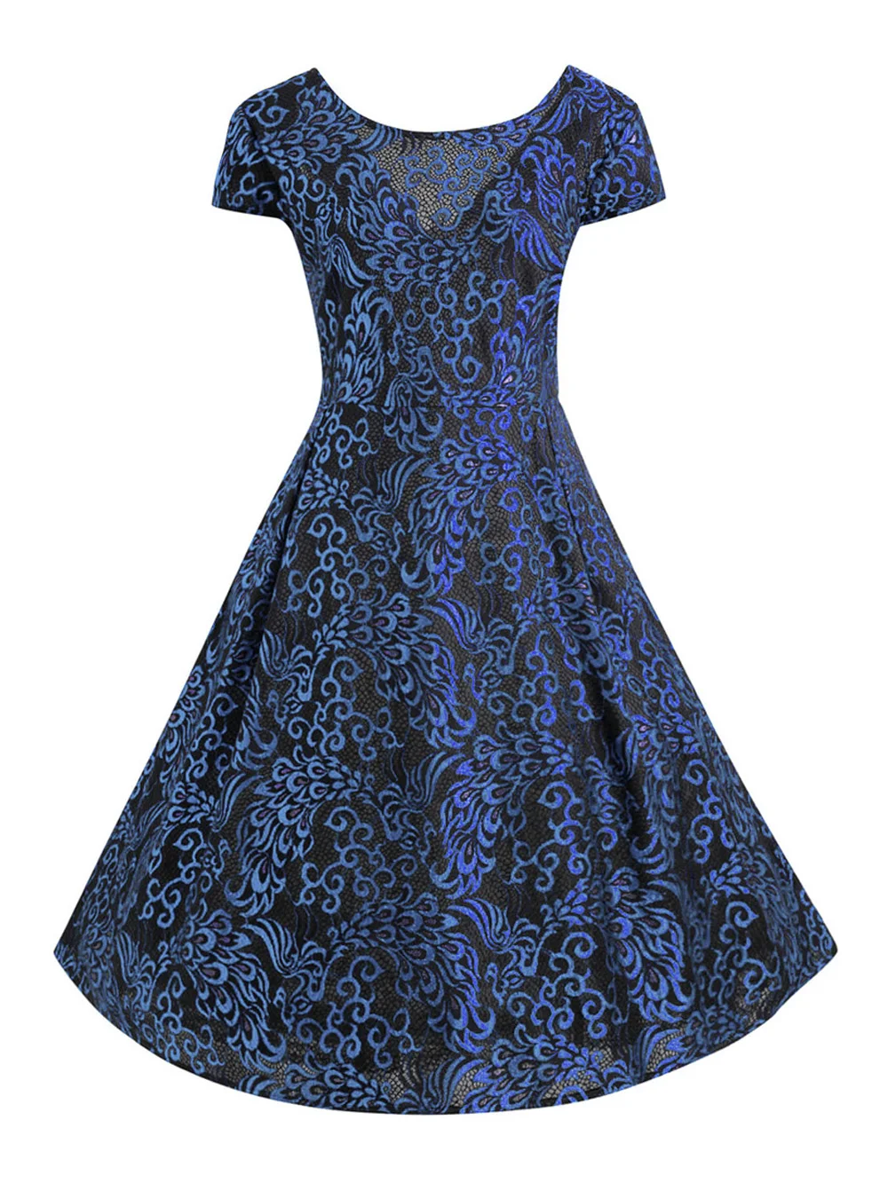 Joineles размера плюс, женское кружевное винтажное платье, летнее, с круглым вырезом, с коротким рукавом, в стиле пэчворк, а-силуэт, вечерние платья, 50 s, рокабилли, платье Vestidos - Цвет: Blue