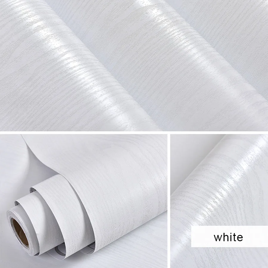 0,4x3 м белая деревянная наклейка для ремонта мебели ПВХ сплошной цвет самоклеящиеся обои шкаф гардероб водонепроницаемый стикер стены - Цвет: White