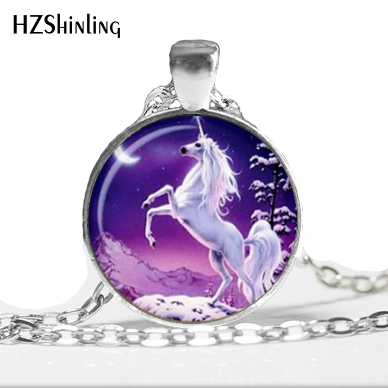 

NS-00281 New Fashion Unicorn Necklace Unicorn Jewelry Fantasy art Pendant Glass Cabochon Art Glass Necklace HZ1