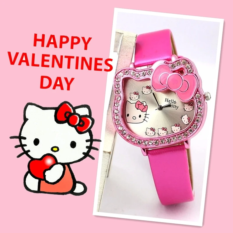 

Cartoon children student KT cat belt quartz watch Hello Kitty children girls love fashion watches.