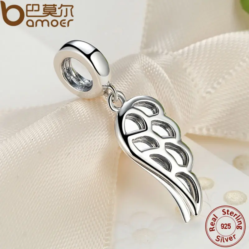 BAMOER New Collection 925 Sterling Silver Angle Wing Pendant Charm fit Necklace for Women Engagement Gift SCC032