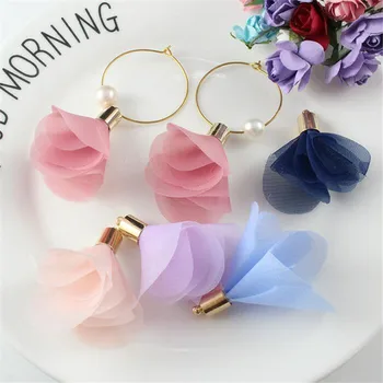 

10pcs/lot 40mm small silk tassel for earrings jewelry making charm diy tassels with gold cap chiffon frabic flower tassel craft