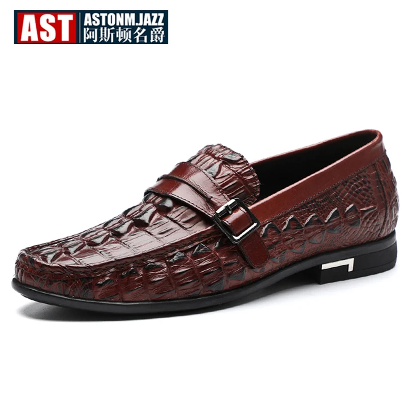 

US 6-12 Full Grain Leather Alligator Print Mens Buckle Belt SLIP-ON Driving Loafers Crocodile Leisure Man Loafers