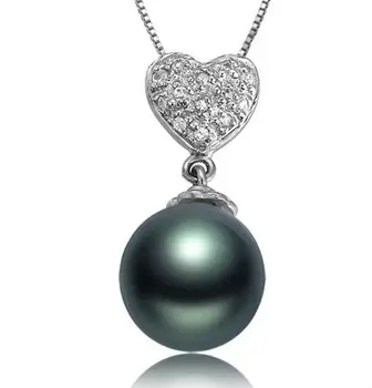 

GVBORI Tahiti Black Pearls diamond Pendant +925 Sterling Silver Chain NecklaceFashion Style Fine Jewelry Free ShippingPP165QY