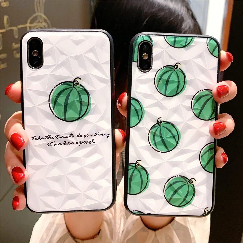 Luxury Geometric Diamond Texture Phone Case for IPhone 7P 8 Plus 6 6S Cute Watermelon Shell Iphone X XS XR MAX Rhombus Cover |