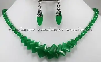 

Natural Green stone Beads jewerly earrings Necklace set 17" >^new watch wholesale Quartz stone CZ crystal