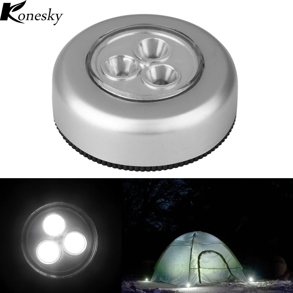 Konesky 3 светодиодный ночник круглый push Беспроводной настенный светильник Батарея