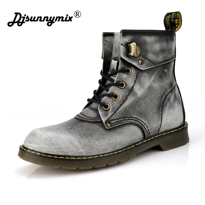

DJSUNNYMIX Newest Keep Warm Men Winter Boots High Quality Genuine Leather Casual Boots Working Fashion Big size Shoes