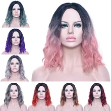 GRES кудрявые женские парики средней части без шнурков высокотемпературный синтетический парик-Боб черный градиент 14 дюймов Cos шиньоны