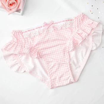 

Super cute pink girl milk silk underwear comfortable silk slippery summer sweet lotus leaf string majtki damskie tanga mujer